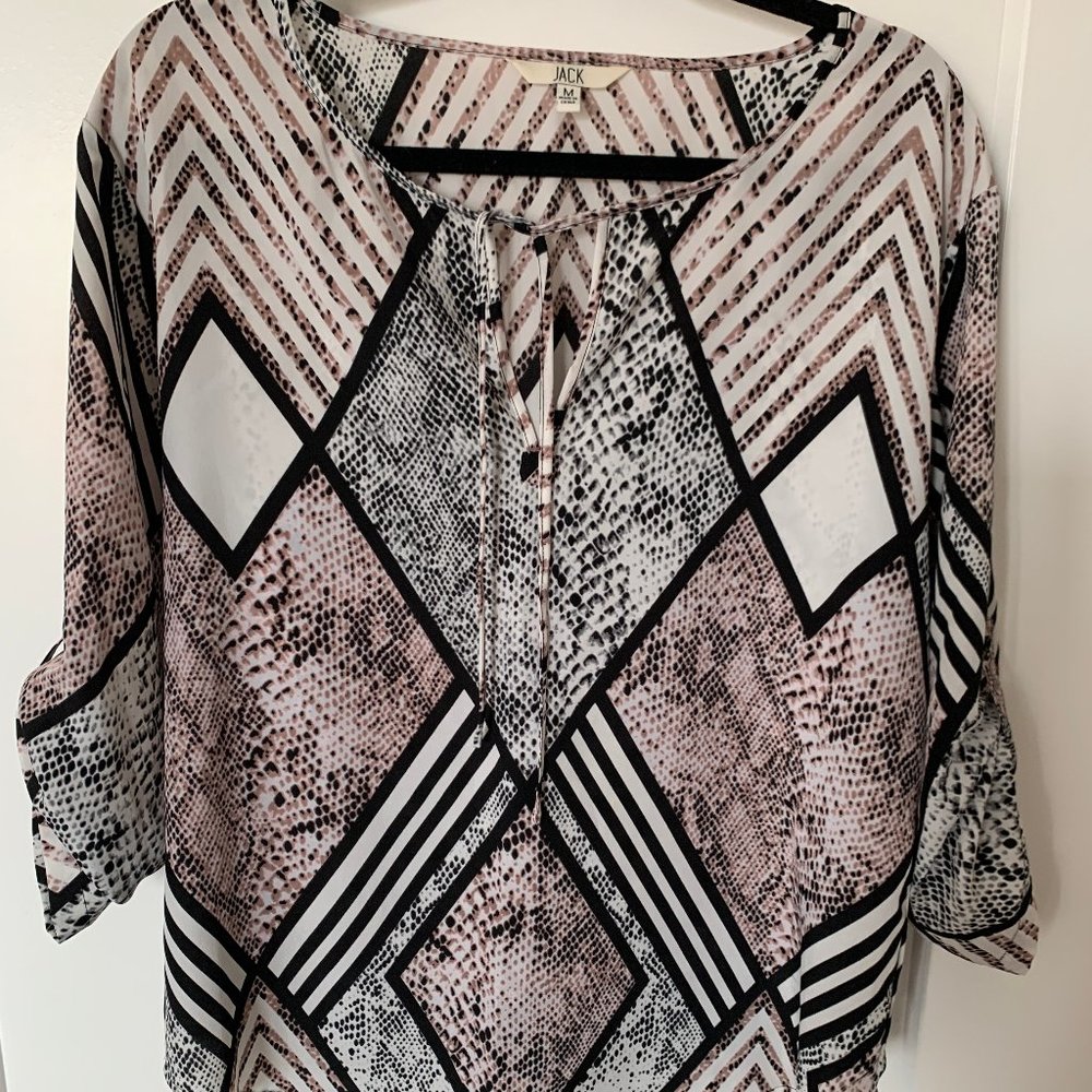 Blush/Black/White Geometric Print Blouse